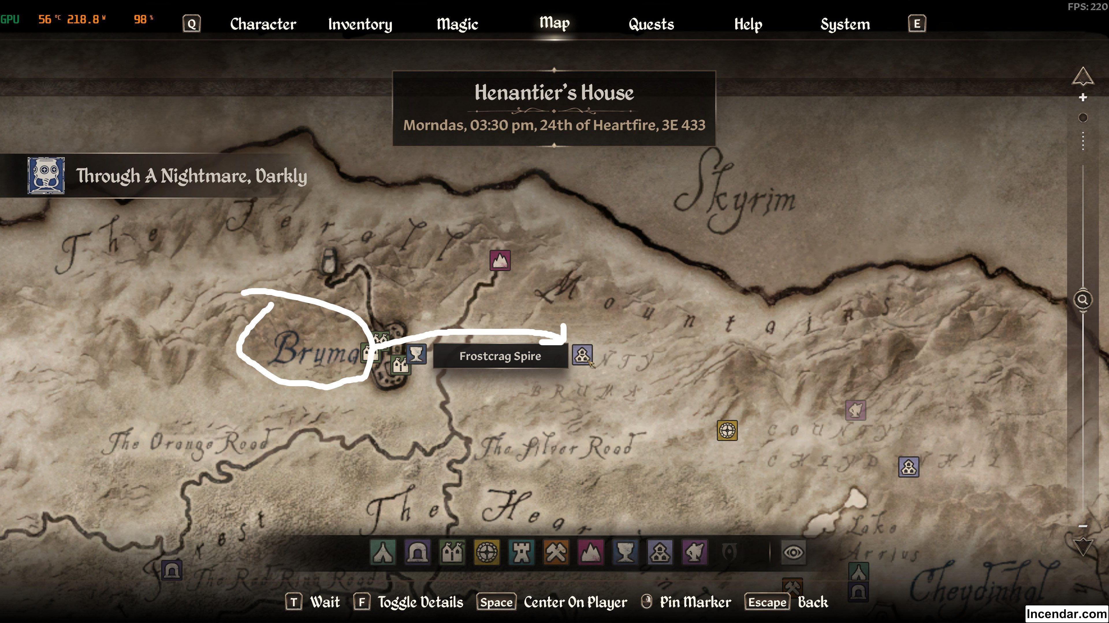 Map to Frostcrag Spire DLC house location in Oblivion Remastered